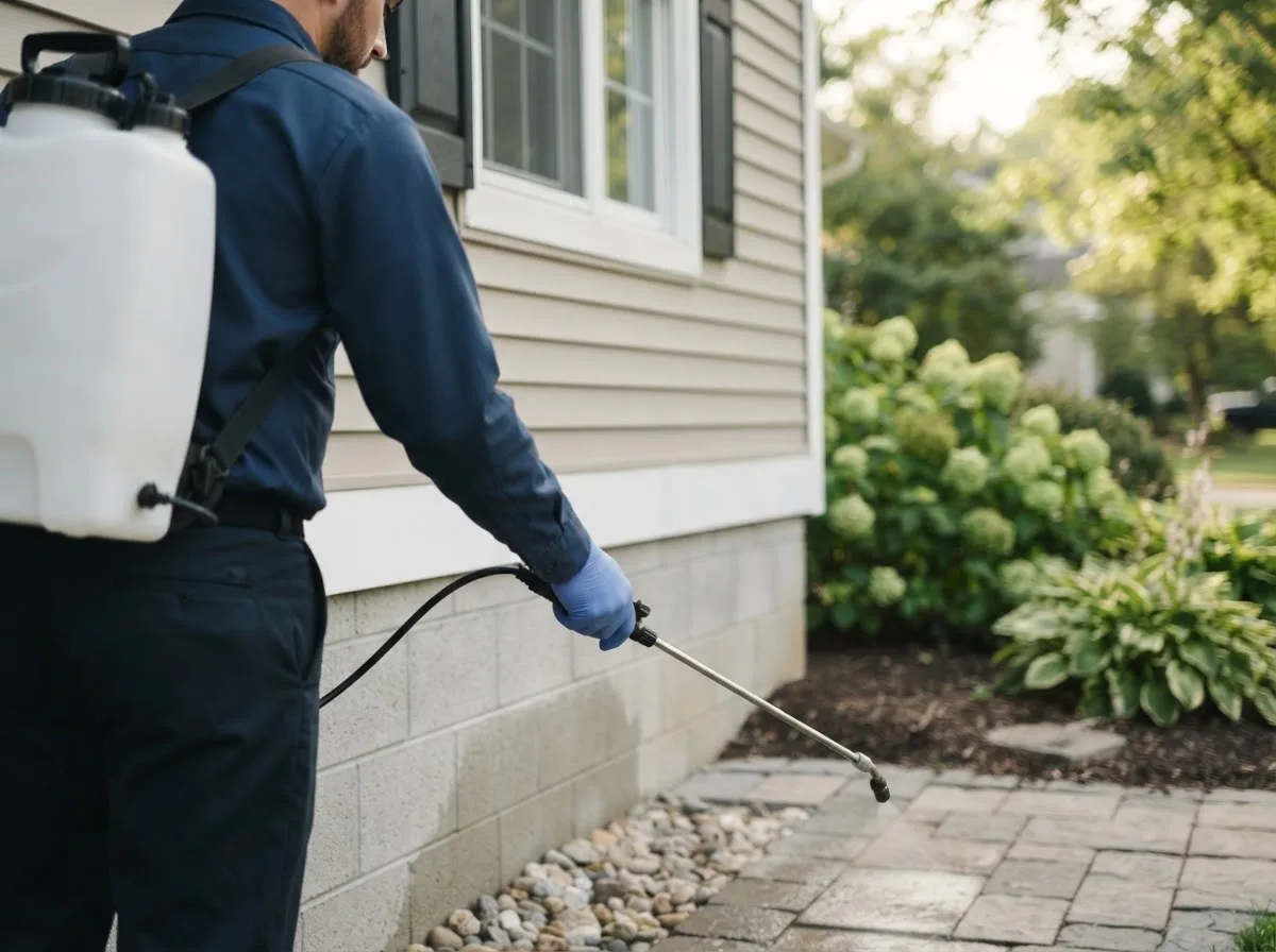 Pest control technician inspecting a home in Hillpoint, WI